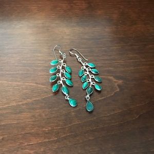 925 Sterling silver vintage style malachite leaf earrings